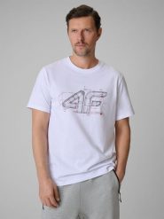 4F T-shirt regular z nadrukiem męski - biały XXL. Białe t-shirty męskie 4f, m, bez wzorów, z bawełny, bez kołnierzyka. Za 59.99 zł.