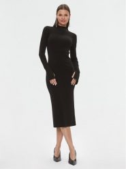 Patrizia Pepe Sukienka dzianinowa 2A2612/K002-K103 Czarny Slim Fit. Czarne sukienki damskie Patrizia Pepe, bez wzorów, z dzianiny, bez kołnierzyka, bez ramiączek. Za 609.99 zł.