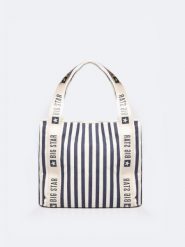 Torba damska z tkaniny w paski granatowa Mavia 403. Niebieskie torebki klasyczne damskie Big Star, bez wzorów, z tkaniny, duże, bez dodatków. W wyprzedaży za 79.99 zł.