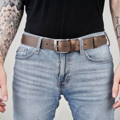 Pasek do Spodni Męski Szeroki OPM-13 Brødrene Brązowy 95 cm. Brązowe paski męskie bez wzorów, z jeansu, eleganckie. Za 62.99 zł.