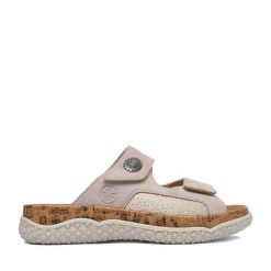 Klapki Rieker. Brązowe klapki damskie Rieker, bez wzorów, bez obcasa. Za 349.99 zł.