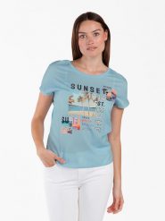 KEY LARGO Koszulka "Sunset" w kolorze błękitnym rozmiar: L. Niebieskie bluzki damskie KEY LARGO, l, bez wzorów, bez kołnierzyka, bez ramiączek. Za 83.42 zł.