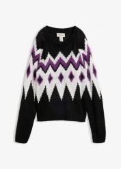 Sweter z grubej dzianiny we wzór Fair Isle. Białe swetry klasyczne damskie bonprix, z dzianiny, bez kołnierzyka. Za 129.99 zł.