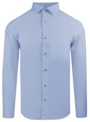 Delikatnie Taliowana Elegancka Koszula Męska - Victorio - Jasnoniebieska. Niebieskie koszule męskie Victorio, m, bez wzorów, z bawełny, bez kołnierzyka, bez ramiączek. Za 145.00 zł.