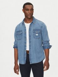 Guess Jeans Koszula jeansowa M4YH56 D5EI2 Granatowy Regular Fit. Niebieskie koszule męskie Guess Jeans, l, z aplikacjami, z bawełny, bez kołnierzyka, bez ramiączek. Za 179.99 zł.