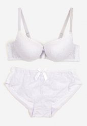 Biały Komplet Bielizny Biustonosz Push Up i Figi z Kokardką Nasilae. Białe figi damskie Renee, z aplikacjami. Za 29.99 zł.