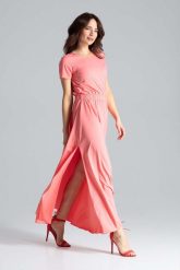 Koralowa Sukienka Maxi z Podkreśloną Talią. Pomarańczowe sukienki damskie Katrus, l, bez wzorów, z elastanu, bez kołnierzyka, bez ramiączek, maxi. Za 299.00 zł.