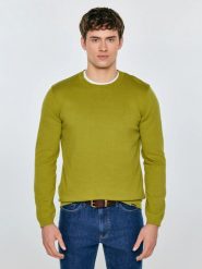 Sweter męski bawełniany zielony Simoner 301. Zielone swetry męskie Big Star, l, z aplikacjami, z bawełny, bez kołnierzyka. Za 179.99 zł.