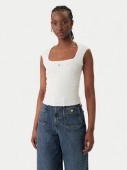 Tommy Jeans Top Smock Seersucker DW0DW22220 Biały Slim Fit. Białe topy damskie Tommy Jeans, l, bez wzorów, z jeansu, bez kołnierzyka. Za 149.99 zł.