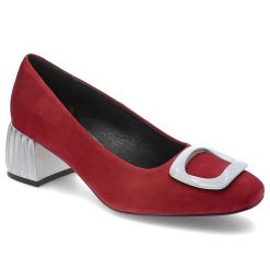 Czerwone Czółenka Espirito Eleganckie Buty Damskie. Czerwone czółenka damskie Espirito, z aplikacjami, z zamszu, bez obcasa, na obcasie. Za 399.00 zł.