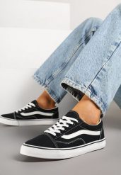 Czarno-Białe Tenisówki Trampki pod Kostkę z Ozdobnym Paskiem Wiolana. Czarne trampki i tenisówki damskie Born2be, bez wzorów, z jeansu. Za 64.99 zł.