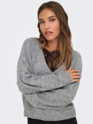 ONLY Sweter w kolorze szarym rozmiar: M. Szare swetry klasyczne damskie Only, m, z koronki, bez kołnierzyka. Za 144.24 zł.