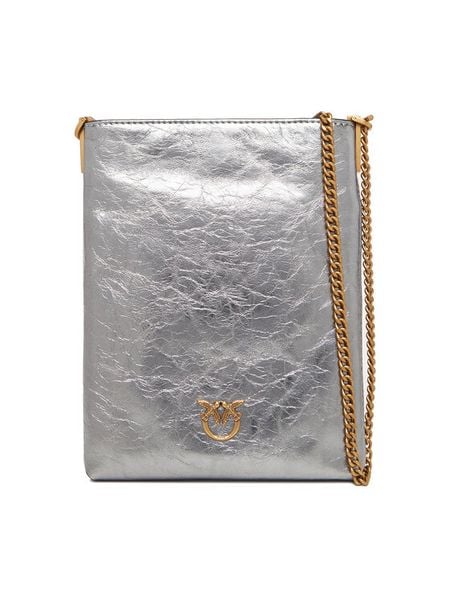 PINKO Torebka Flat Satchel AI 25-26 PCPL 105352 A2OT Srebrny. Szare torebki klasyczne damskie Pinko, bez wzorów, ze skóry, wizytowe, bez kołnierzyka, bez ramiączek. Za 1,149.00 zł.