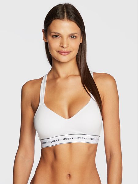 Guess Biustonosz top O1GC15 KBBU1 Biały. Białe biustonosze Guess, z aplikacjami, z syntetyku. Za 109.99 zł.