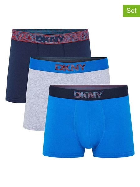 DKNY Bokserki (3 pary) w kolorze niebieskm, jasnoszarym i granatowym rozmiar: L. Niebieskie bokserki męskie DKNY, bez wzorów. Za 89.95 zł.