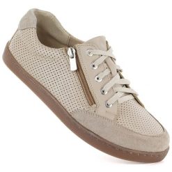 Skórzane półbuty damskie tęgość H ekri Halios 470. Półbuty damskie Helios, bez wzorów, ze skóry, bez obcasa. Za 349.99 zł.