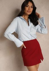 Bordowa Spódnica z Wiskozą High Waist Ozdobiona Rozcięciem Delonis. Czerwone spódniczki damskie Renee, l, bez wzorów, z wiskozy, biznesowe, z podwyższonym stanem, mini, proste. Za 54.99 zł.