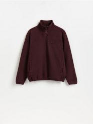 Polarowa bluza ze stójką - mahoniowy. Brązowe bluzy bez kaptura męskie Reserved, l, z polaru. Za 129.99 zł.
