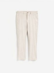 Spodnie slim fit z mikrowzorem - beżowy. Brązowe spodnie materiałowe męskie Reserved, bez wzorów, z bawełny. Za 159.99 zł.