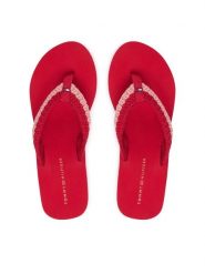 Tommy Hilfiger Japonki Th Wedge Crochet Summer Sandal FW0FW09420 Czerwony. Czerwone klapki damskie Tommy Hilfiger, bez wzorów, z materiału, bez obcasa. Za 229.99 zł.
