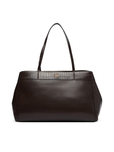 Calvin Klein Torebka Ck Croc Snap Large Tote LV04F3904G Brązowy ciemny. Brązowe torebki klasyczne damskie CALVIN KLEIN, bez wzorów, ze skóry, bez dodatków. Za 749.99 zł.