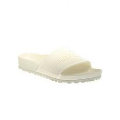 Klapki damskie Birkenstock Barbados. Białe klapki damskie Birkenstock, bez wzorów, bez obcasa. Za 259.00 zł.
