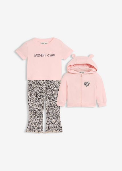 Lekka bluza, T-shirt i legginsy z czystej bawełny organicznej (komplet 3-cz.). Brązowe bluzy i bluzki niemowlęce bonprix, bez wzorów, z bawełny, bez ramiączek, bez kaptura. Za 114.99 zł.