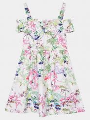 Guess Sukienka codzienna J4GK25 WBHQ0 Kolorowy Regular Fit. Sukienki dziewczęce Guess, z aplikacjami, z bawełny, bez ramiączek. Za 199.99 zł.