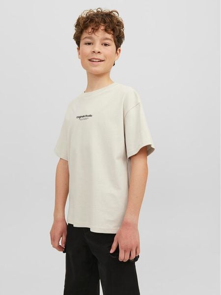 Jack & Jones Junior T-Shirt Vesterbro 12242827 Beżowy Loose Fit. Brązowe t-shirty chłopięce JACK & JONES Junior, bez wzorów, z bawełny, bez ramiączek. Za 49.99 zł.