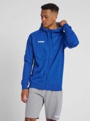 Bluza z kapturem sportowa męska Hummel Go Cotton Zip Hoodie. Niebieskie bluzy sportowe męskie HUMMEL, bez wzorów, z bawełny, sportowe, bez kołnierzyka, bez ramiączek. Za 98.00 zł.