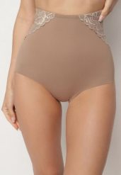 Ciemnobeżowe Majtki Modelujące z Wysokim Stanem Savene. Brązowe bielizna wyszczuplająca Born2be, z jeansu. Za 39.99 zł.