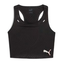 Top do biegania damski PUMA Run Ultraspun Crop. Czarne topy sportowe damskie Puma, xl, bez wzorów, z materiału, bez ramiączek. Za 189.99 zł.