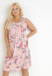 Różowa Trapezowa Sukienka Midi w Kwiaty Lexani. Czerwone sukienki damskie Born2be, na co dzień, l, bez wzorów, bez kołnierzyka, bez ramiączek, midi, trapezowe. W wyprzedaży za 35.99 zł.
