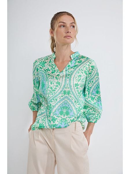 Josephine & Co Bluzka "Denver" w kolorze zielono-błękitno-kremowym rozmiar: 36. Brązowe bluzki damskie Josephine & Co, bez wzorów, z wiskozy, bez kołnierzyka, bez ramiączek. Za 153.71 zł.