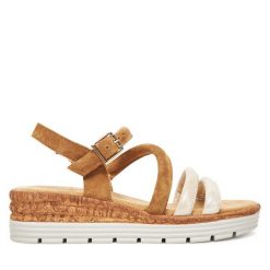 Sandały s.Oliver. Brązowe sandały damskie S.Oliver, bez wzorów, bez obcasa, na koturnie. Za 229.99 zł.