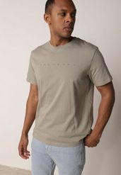 Ciemnobeżowa Koszulka T-shirt z Bawełny Ozdobiona Napisem Palidia. Brązowe t-shirty męskie Born2be, l, bez wzorów, z bawełny, bez kołnierzyka. Za 39.99 zł.