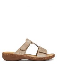 Rieker Klapki 60885-62 Beżowy. Brązowe klapki damskie Rieker, bez wzorów, z materiału, bez obcasa. Za 229.99 zł.
