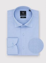 PAKO LORENTE – Gładka elegancka koszula męska w kolorze błękitnym. Niebieskie koszule męskie Pako Lorente, m, bez wzorów, z bawełny, bez kołnierzyka, bez ramiączek. Za 199.99 zł.