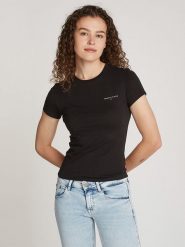 TOMMY JEANS Koszulka w kolorze czarnym rozmiar: M. Czarne bluzki damskie Tommy Jeans, m, bez wzorów, z bawełny, bez kołnierzyka. Za 96.95 zł.
