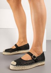 Czarne Siateczkowe Espadryle na Podeszwie z Juty Zapinane na Sprzączkę Geniffia. Czarne espadryle damskie Renee, bez wzorów, bez obcasa. Za 69.99 zł.
