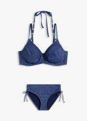 Bikini na fiszbinach w optyce dżinsu (2 części). Niebieskie bikini damskie bonprix, bez wzorów. Za 169.99 zł.