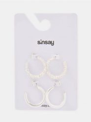 Kolczyki kółka 2 pack - srebrny. Szare kolczyki damskie Sinsay, srebrne. Za 9.99 zł.