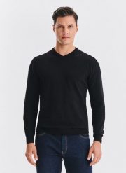 PAKO LORENTE - Czarny bawełniany sweter v-neck. Czarne swetry męskie Pako Lorente, na jesień, m, bez wzorów, z bawełny, bez kołnierzyka. Za 119.99 zł.