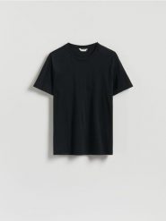 T-shirt regular z modalem - czarny. Czarne t-shirty męskie Reserved, l, bez wzorów, z dzianiny, bez kołnierzyka. Za 99.99 zł.