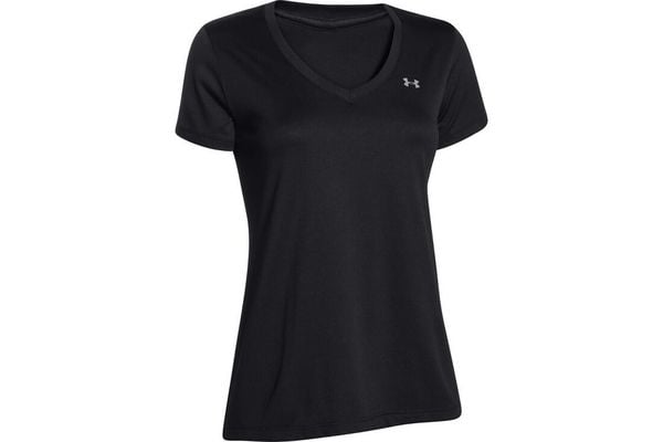 Koszulka z krótkim rękawem Damska Under Armour Tech SSV Solid Czarny. Czarne bluzki sportowe damskie Under Armour, s, z materiału, bez kołnierzyka, bez ramiączek. Za 126.95 zł.