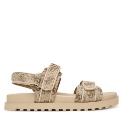 Sandały Guess. Brązowe sandały damskie Guess, z aplikacjami, bez obcasa, na płaskiej podeszwie. Za 499.99 zł.