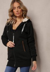 Czarna Długa Bluza z Ocieplaną Podszewką i Taśmami z Napisami Filioppa. Czarne bluzy bez kaptura damskie Renee, l, z dzianiny. Za 119.99 zł.
