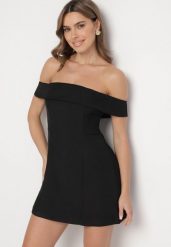 Czarna Taliowana Sukienka z Dekoltem Bandeau z Zakładką Zelzemis. Czarne sukienki damskie Born2be, l, bez wzorów, eleganckie, bez kołnierzyka, bez ramiączek, mini. W wyprzedaży za 119.99 zł.