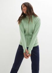 Bluza rozpinana z polaru, z kieszeniami z zamkiem. Zielone bluzy bez kaptura damskie bonprix, z polaru. Za 129.99 zł.