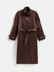 Płaszcz z imitacji zamszu - ciemnobrązowy. Brązowe płaszcze damskie Reserved, l, bez wzorów. Za 359.99 zł.
